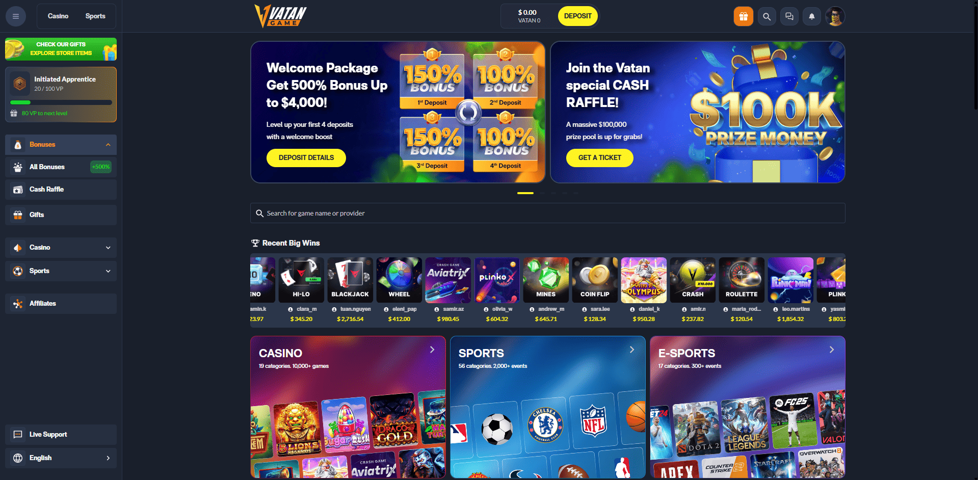 vatan game home page