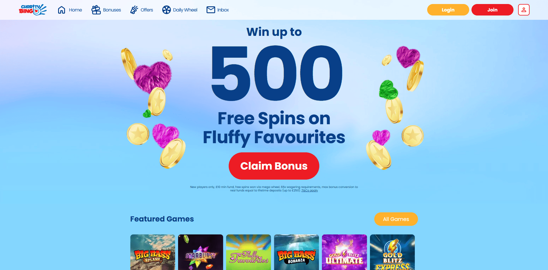 Charity Bingo home page