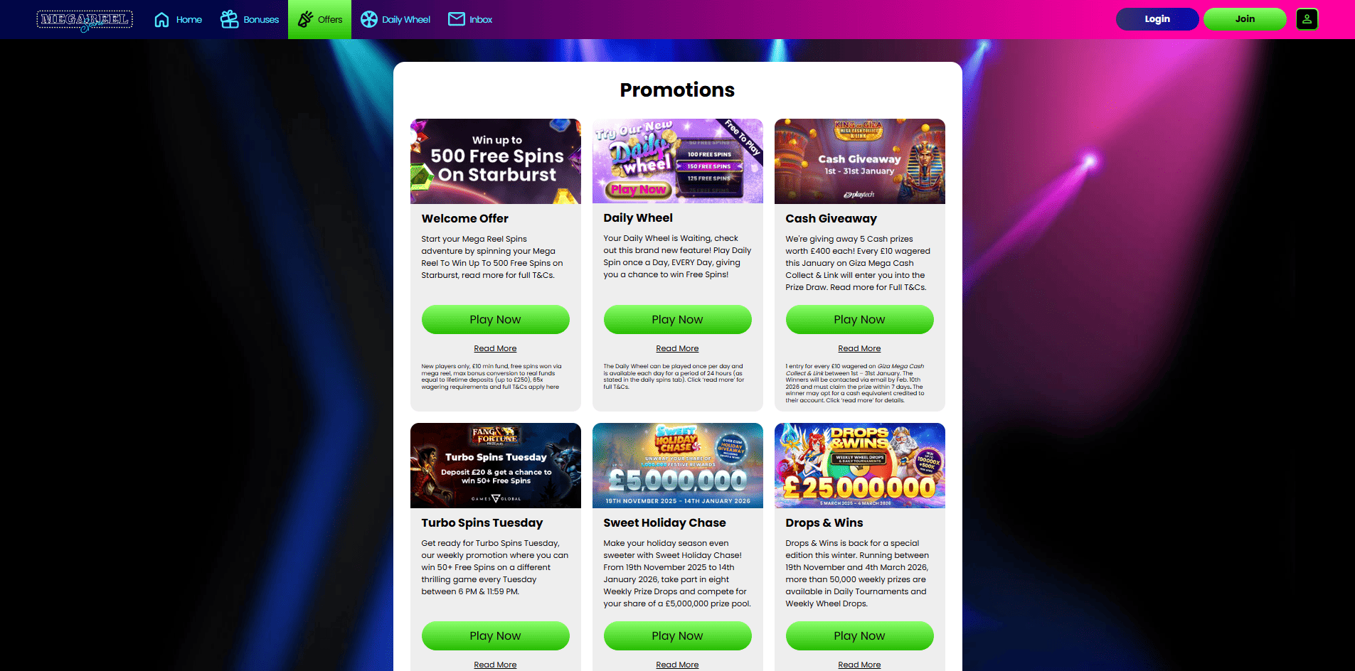 Mega Reel Spins Casino bonus