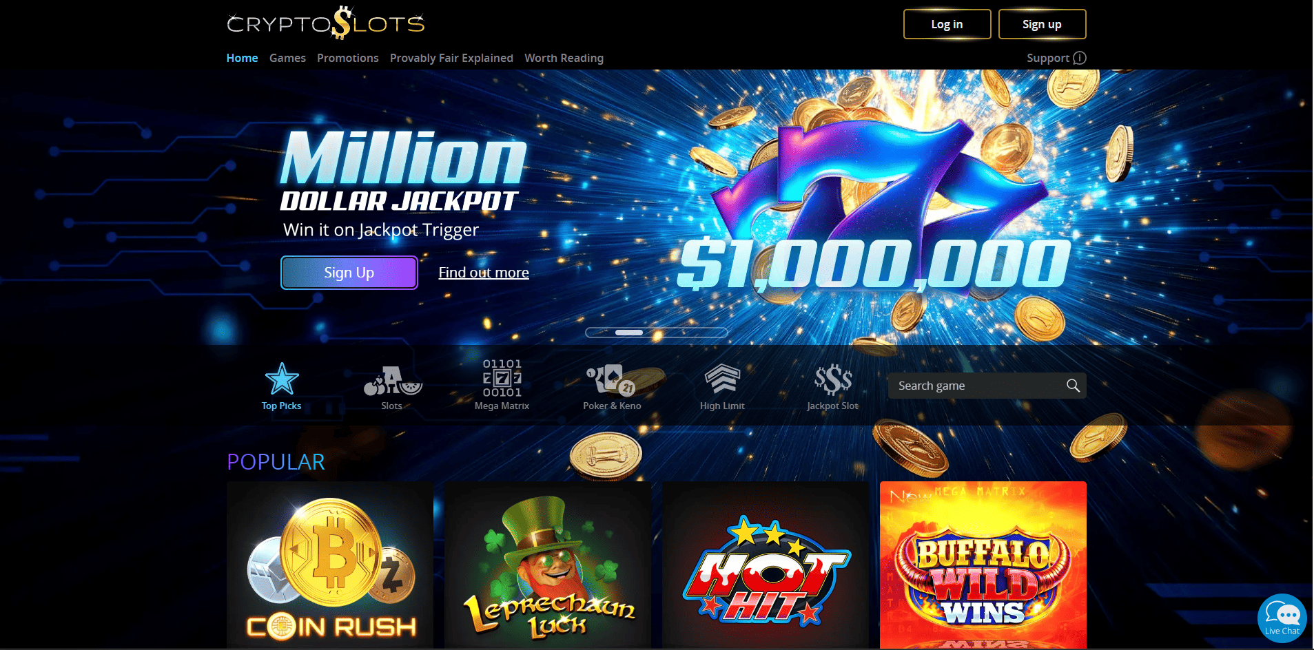 Crypto Slots homepage